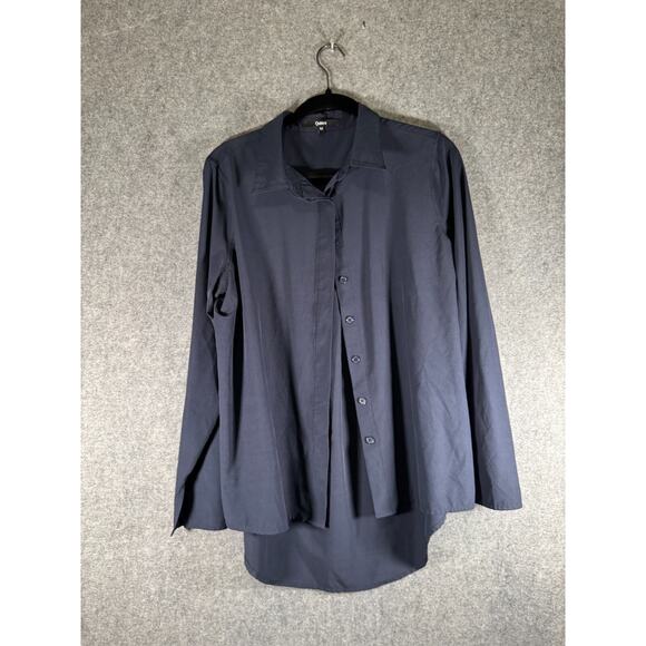 Quince‎ Blouse Women Medium Long Sleeve Navy Blue Button Front Career Business - Picture 1 of 8
